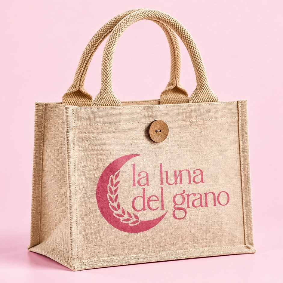 Borsa in juta con il logo La Luna del Grano