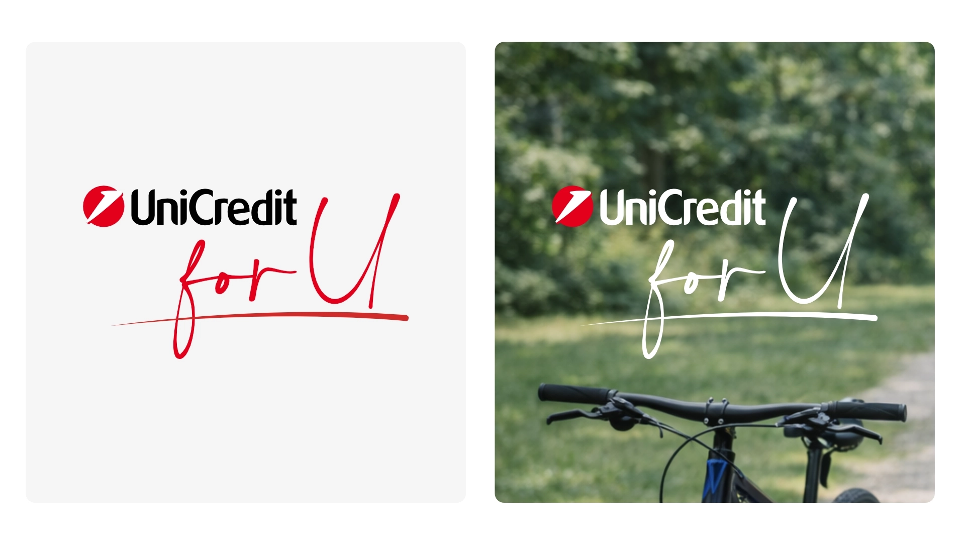 Il lockup UniCredit for U, versione su fondo chiaro e su fotografia